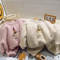 Children Winter Warm Suits Kids Comfortable Casual Long Sleeve Top+Pants 2Pc Outfits Girls Cute Print Thick Thermal Clothes Set