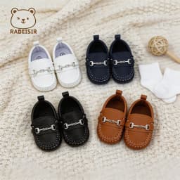 0-18 Months Baby Loafers with Metal Chain Decoration, Slip-On Soft-Soled Toddler Shoes for Boys and Girls