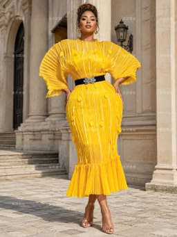 2026 New Waist and Thin Loose Women's Clothing Eugen Yarn Miyake Temperament Pleated Three-dimensional Flower Dress