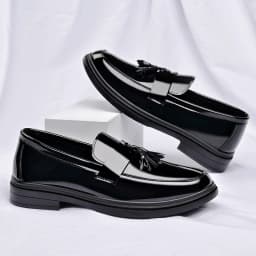 Patent Leather Mens Loafers Fashion Men‘s Casual Shoes Black Business Shoes Office Work Shoes Party Wedding Formal Dress Shoes