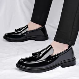 Patent Leather Mens Loafers Fashion Men‘s Casual Shoes Black Business Shoes Office Work Shoes Party Wedding Formal Dress Shoes