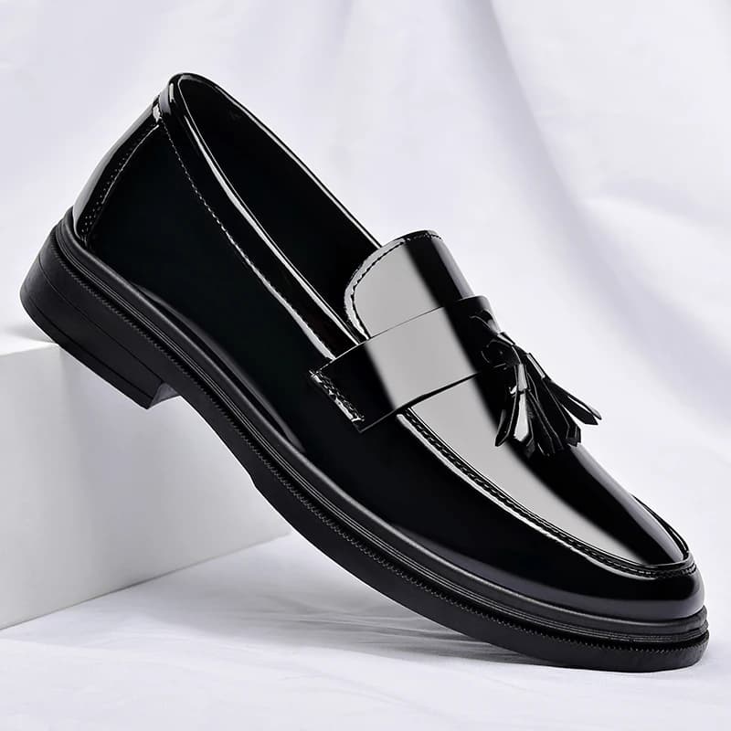 Patent Leather Mens Loafers Fashion Men‘s Casual Shoes Black Business Shoes Office Work Shoes Party Wedding Formal Dress Shoes