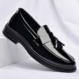 Patent Leather Mens Loafers Fashion Men‘s Casual Shoes Black Business Shoes Office Work Shoes Party Wedding Formal Dress Shoes