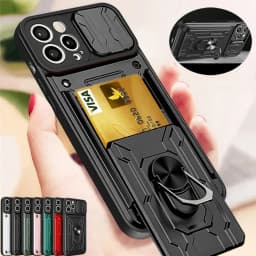 Phone Case For iPhone 18 17 16 15 14 13 12 11 Pro Max Plus SE Slide Camera Card Slot Military Grade Ring 360 Magnetic Back Cover