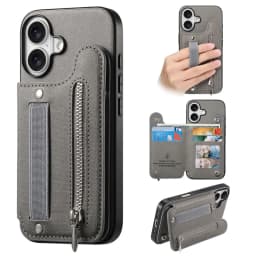 Zipper Cards Solt Wallet Leather Case for iPhone 17 16 15 13 Pro Max 14 Plus 16Pro 15Pro Elastic Rope Wrist Leather Cover