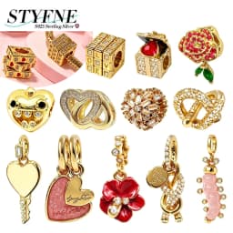 925 Silver Golden Zircon Love Rose Heart Letter Love Key Floral Charms Beads Fit Bracelet Pendant DIY Jewelry for Women Gift