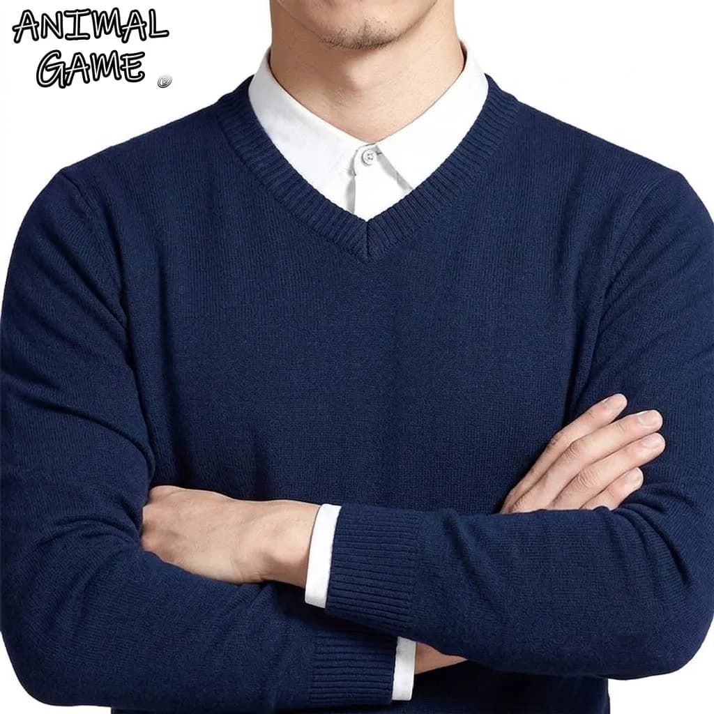 Men's V-Neck Sweater Winter Knitted Pullover Casual Warm Lightweight Y2K Knitwear Jumper Luxury T-shirts for Men Business Tshirt