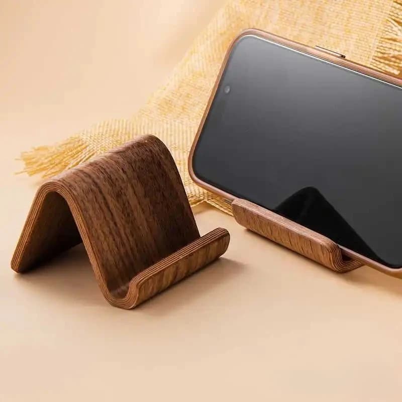 Simple Creative Solid Wood Phone Holder Black Walnut Phone Stand Business Card Display Rack Home Office Desktop Decoration