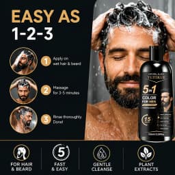 YUITIKUE 5 In 1 Men Black Hair Color Shampoo 15 Mins Natural Dye For Hair Beard Botanical Gentle Gray Coverage Home Dye Care