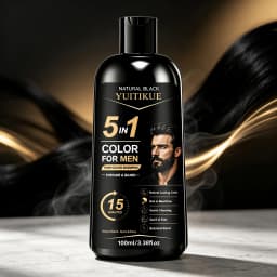 YUITIKUE 5 In 1 Men Black Hair Color Shampoo 15 Mins Natural Dye For Hair Beard Botanical Gentle Gray Coverage Home Dye Care