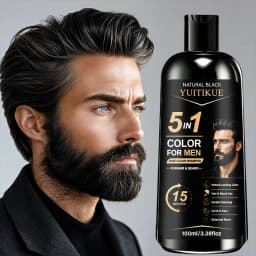 YUITIKUE 5 In 1 Men Black Hair Color Shampoo 15 Mins Natural Dye For Hair Beard Botanical Gentle Gray Coverage Home Dye Care