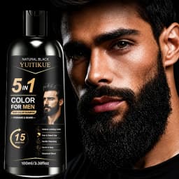 YUITIKUE 5 In 1 Men Black Hair Color Shampoo 15 Mins Natural Dye For Hair Beard Botanical Gentle Gray Coverage Home Dye Care