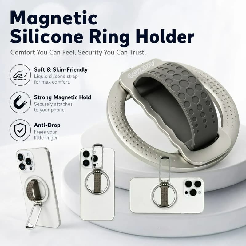 Magnetic Finger Ring Phone Holder Magsafe Silicone Strap Portable Stand for IPhone 17 16 15 Pro Max Plus Samsung Xiaomi