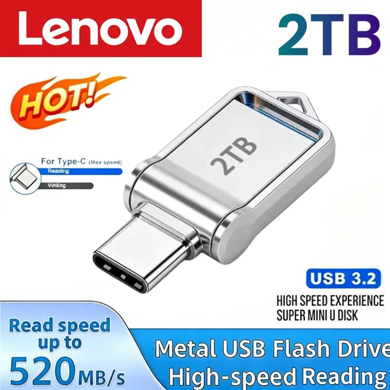 Lenovo Flash Drive 2TB High-Speed USB 3.2 Type-C OTG Metal Pen Drive 2TB Portable Memory USB Stick For Computer Data Storage