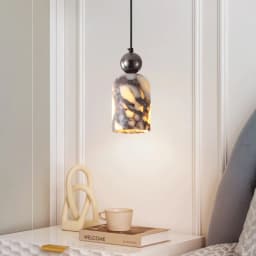 Luxury Black Metal Natural Marble Pendant Light Fixture E27 Mini Hanging Lamp for Bedroom Bedside Dining Room Decor