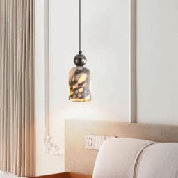 Luxury Black Metal Natural Marble Pendant Light Fixture E27 Mini Hanging Lamp for Bedroom Bedside Dining Room Decor