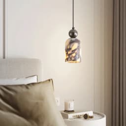 Luxury Black Metal Natural Marble Pendant Light Fixture E27 Mini Hanging Lamp for Bedroom Bedside Dining Room Decor
