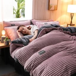 Thick Coral Velvet Striped Quilt Cover Set Soft Flannel Warm Comforter Sets for Autumn Winter Solid Duvet Cover with Pillowcase
