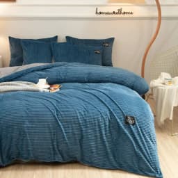 Thick Coral Velvet Striped Quilt Cover Set Soft Flannel Warm Comforter Sets for Autumn Winter Solid Duvet Cover with Pillowcase