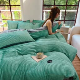 Thick Coral Velvet Striped Quilt Cover Set Soft Flannel Warm Comforter Sets for Autumn Winter Solid Duvet Cover with Pillowcase