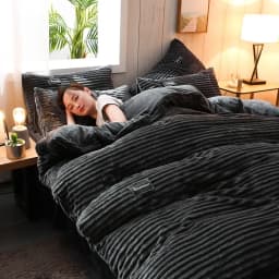 Thick Coral Velvet Striped Quilt Cover Set Soft Flannel Warm Comforter Sets for Autumn Winter Solid Duvet Cover with Pillowcase