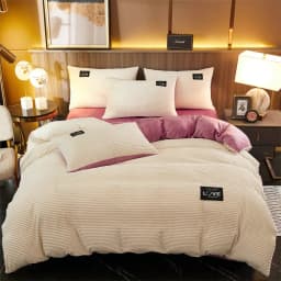 Thick Coral Velvet Striped Quilt Cover Set Soft Flannel Warm Comforter Sets for Autumn Winter Solid Duvet Cover with Pillowcase