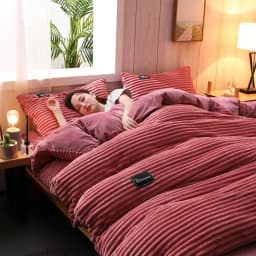 Thick Coral Velvet Striped Quilt Cover Set Soft Flannel Warm Comforter Sets for Autumn Winter Solid Duvet Cover with Pillowcase