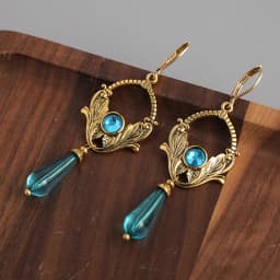 Bohemian Inlaid with Blue Stones Drop Earrings Women Vintage Ethnic Silver Color Metal Carving Plants Pattern Long Earrings