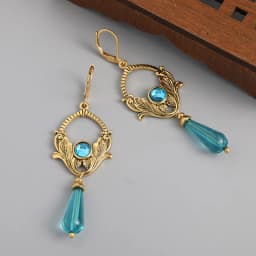 Bohemian Inlaid with Blue Stones Drop Earrings Women Vintage Ethnic Silver Color Metal Carving Plants Pattern Long Earrings