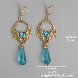 Bohemian Inlaid with Blue Stones Drop Earrings Women Vintage Ethnic Silver Color Metal Carving Plants Pattern Long Earrings