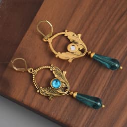 Bohemian Inlaid with Blue Stones Drop Earrings Women Vintage Ethnic Silver Color Metal Carving Plants Pattern Long Earrings