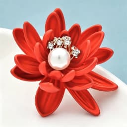 Wuli&baby Red Soft-paint Lotus Flowers Brooches Pins For Women Unisex Pretty New Year Christmas Brooch Gifts