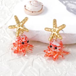 Cute Octopus Earrings Creative Glass Octopus Long Drop Earrings Unqiue Marine Series Design Earrings Wholesale Custom Packaging