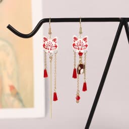 Vintage Fox Mask Earrings Crane Earrings For Women Mythological Animals Shaped Jewelry Fan Shaped Pendant Tassel Ear Clip Gifts