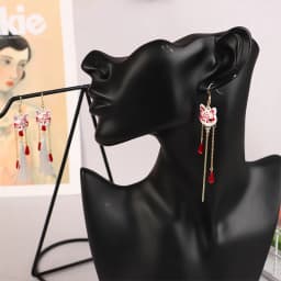 Vintage Fox Mask Earrings Crane Earrings For Women Mythological Animals Shaped Jewelry Fan Shaped Pendant Tassel Ear Clip Gifts