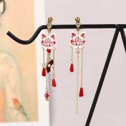 Vintage Fox Mask Earrings Crane Earrings For Women Mythological Animals Shaped Jewelry Fan Shaped Pendant Tassel Ear Clip Gifts