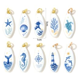 1pc New Ocean Jewelry Turtles Seahorses Drop Charms 18K Gold Plated Blue Double-sided Enamel Printed Brass Pendant DIY Jewelry