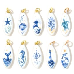 1pc New Ocean Jewelry Turtles Seahorses Drop Charms 18K Gold Plated Blue Double-sided Enamel Printed Brass Pendant DIY Jewelry