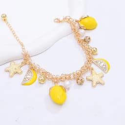 Alloy Yellow Drop Oil Starfish Lemon Pendant Bracelet Super Cute Ball Pearl Tassel Girl's Bracelets Summer Beach Party Jewelry