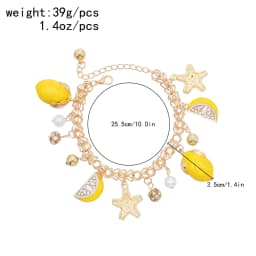 Alloy Yellow Drop Oil Starfish Lemon Pendant Bracelet Super Cute Ball Pearl Tassel Girl's Bracelets Summer Beach Party Jewelry