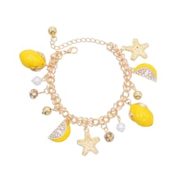 Alloy Yellow Drop Oil Starfish Lemon Pendant Bracelet Super Cute Ball Pearl Tassel Girl's Bracelets Summer Beach Party Jewelry
