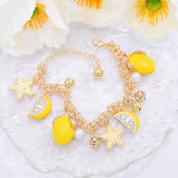 Alloy Yellow Drop Oil Starfish Lemon Pendant Bracelet Super Cute Ball Pearl Tassel Girl's Bracelets Summer Beach Party Jewelry