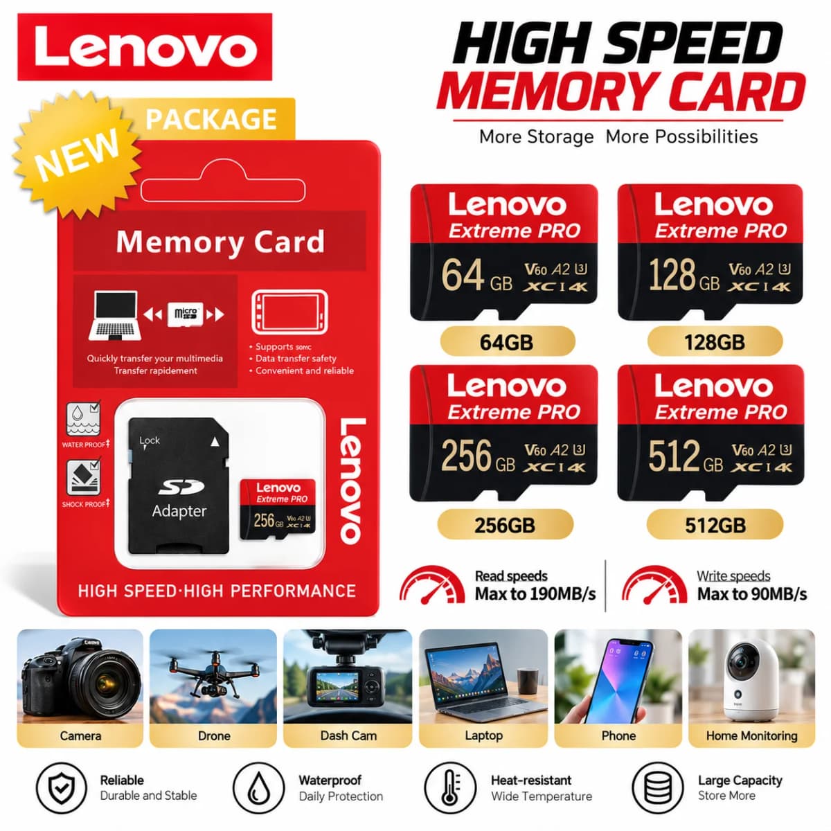 Lenovo Memory Card 1TB High Speed Full HD Video Card 512GB MINI SD Card with Adapter 256GB 128GB Micro SD Card TF Card 64GB