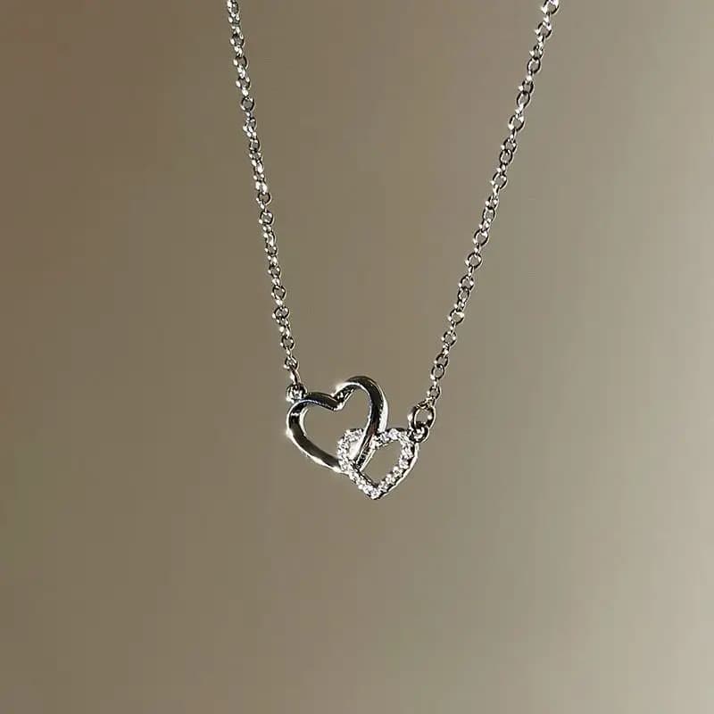 New Fashion Simple Silver Color Love Heart Pendant Necklace Charm Chain Collares Necklace for Women Party Jewelry Daily Wear