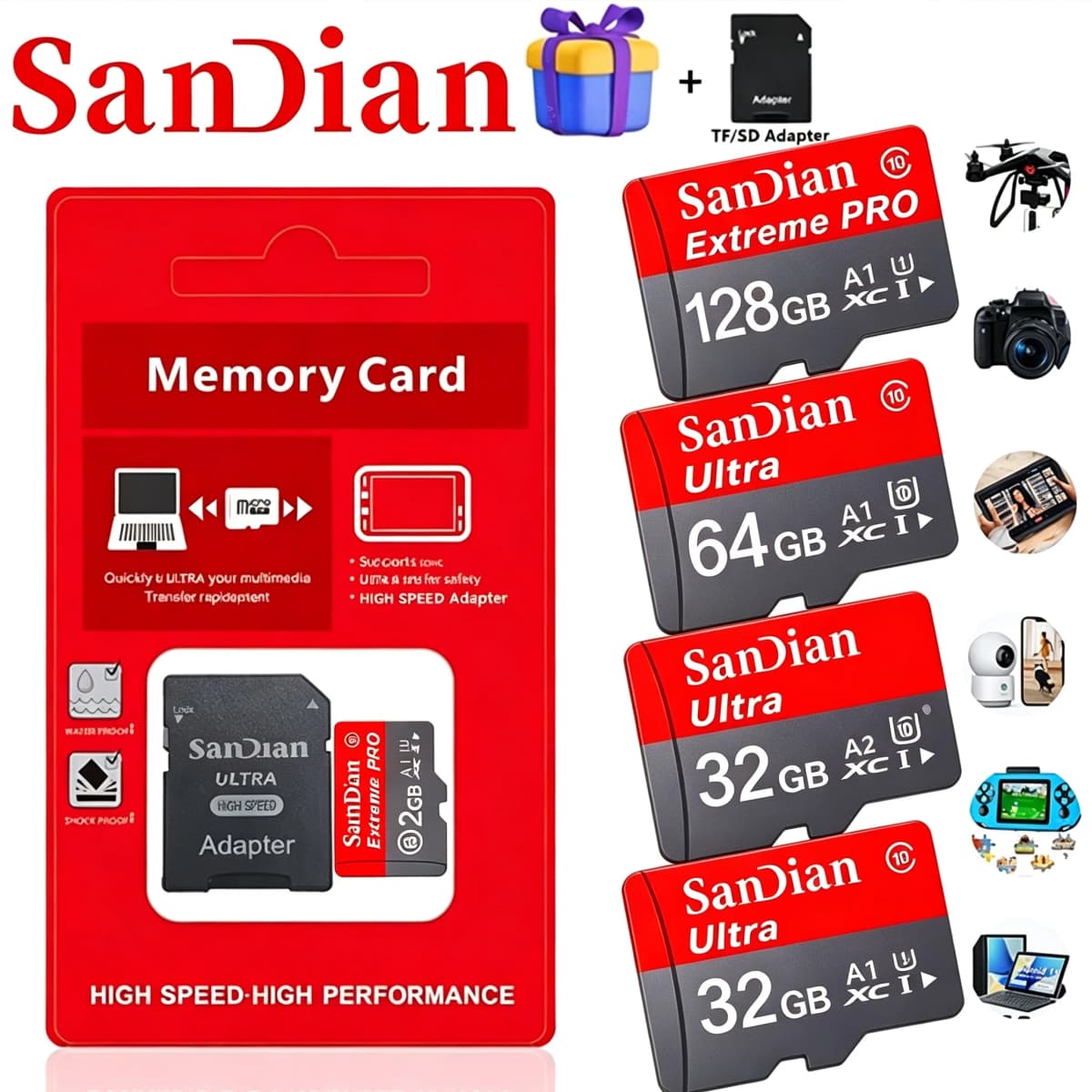 128GB 256GB 64GB Genuine Memory Card SD Cards TF Cards Micro TF SD Card Write 80MB/s U3 V10 for Drone/CCTV/Digital Frame/Toy