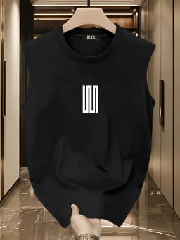 100% Pure Cotton Men's Summer Fashion Leisure Sports Fitness Loose Cartoon Print Breathable Round Neck Sleeveless Vest