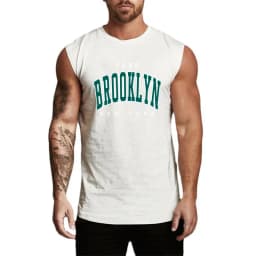 100% Pure Cotton Men's Summer Fashion Leisure Sports Fitness Loose Cartoon Print Breathable Round Neck Sleeveless Vest