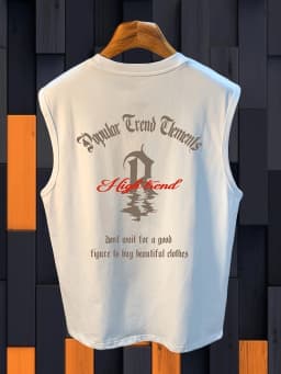 100% Pure Cotton Men's Summer Fashion Leisure Sports Fitness Loose Cartoon Print Breathable Round Neck Sleeveless Vest