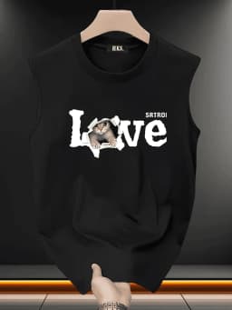 100% Pure Cotton Men's Summer Fashion Leisure Sports Fitness Loose Cartoon Print Breathable Round Neck Sleeveless Vest