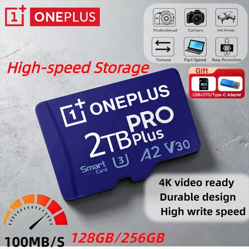 OnePlus 2TB High-Speed V30 A2 4K SD Card 512GB 256GB Memory Card 1TB Micro TF SD Adapter for Smartphone/Tablet/PC Cross-Use